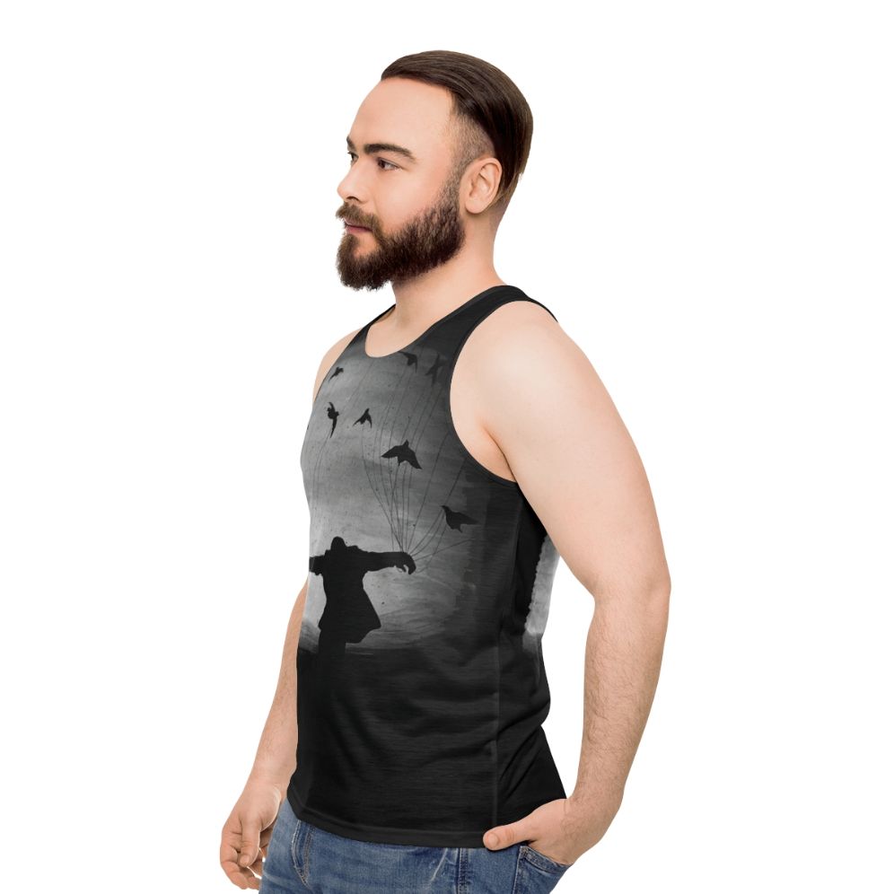 Man In Flight With Ravens Unisex Tank Top - men side