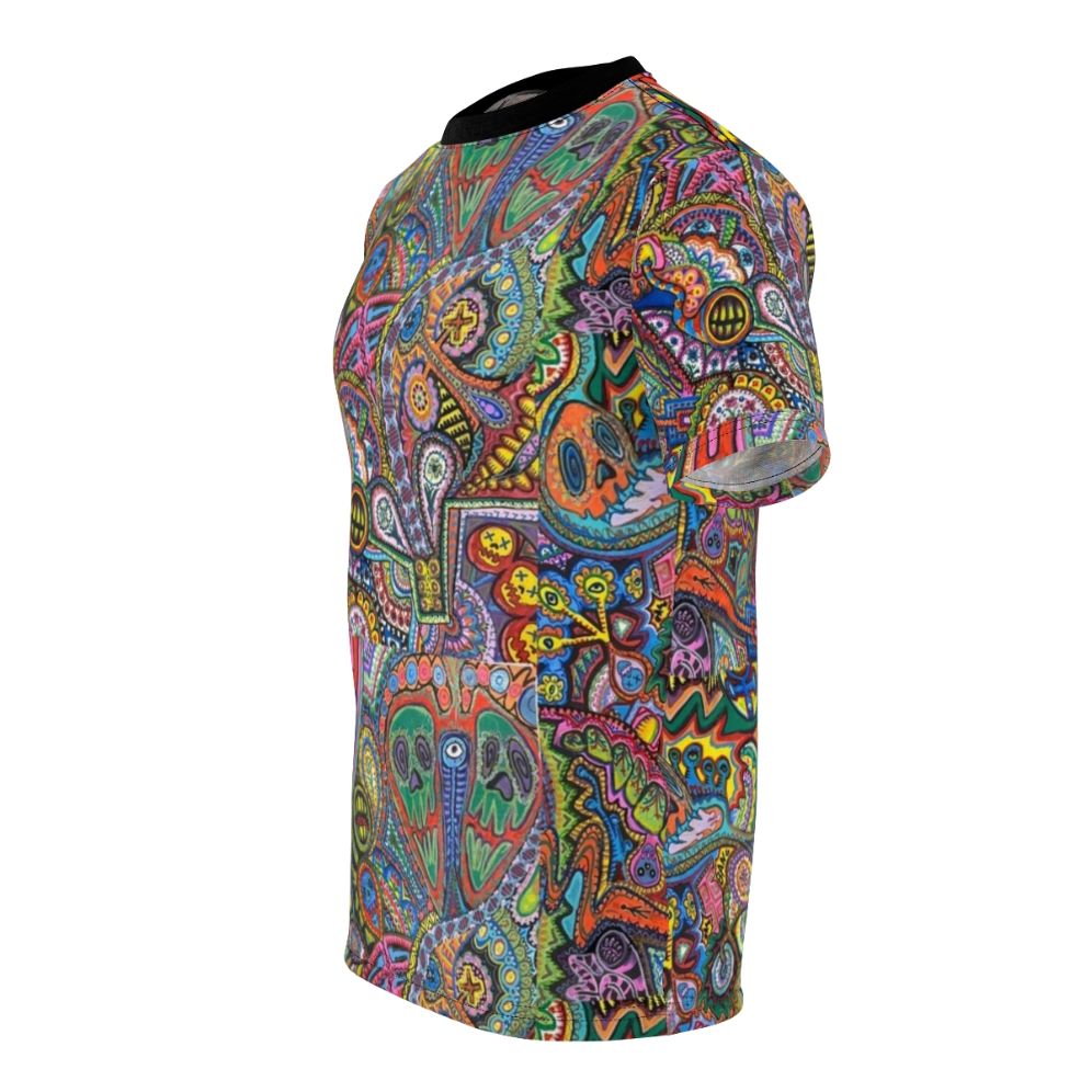 "Trippy psychedelic t-shirt featuring vibrant abstract and colorful patterns" - men left