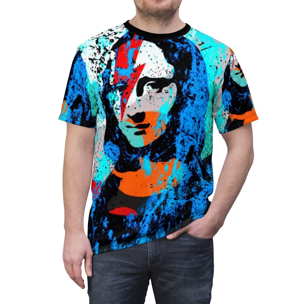 Mona Lisa inspired pop art graphic on a t-shirt - men front