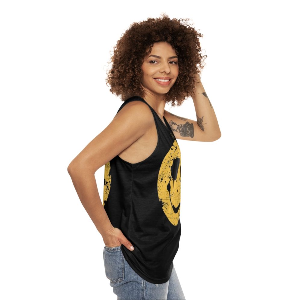 Unisex tank top with abstract music and smile design - women side