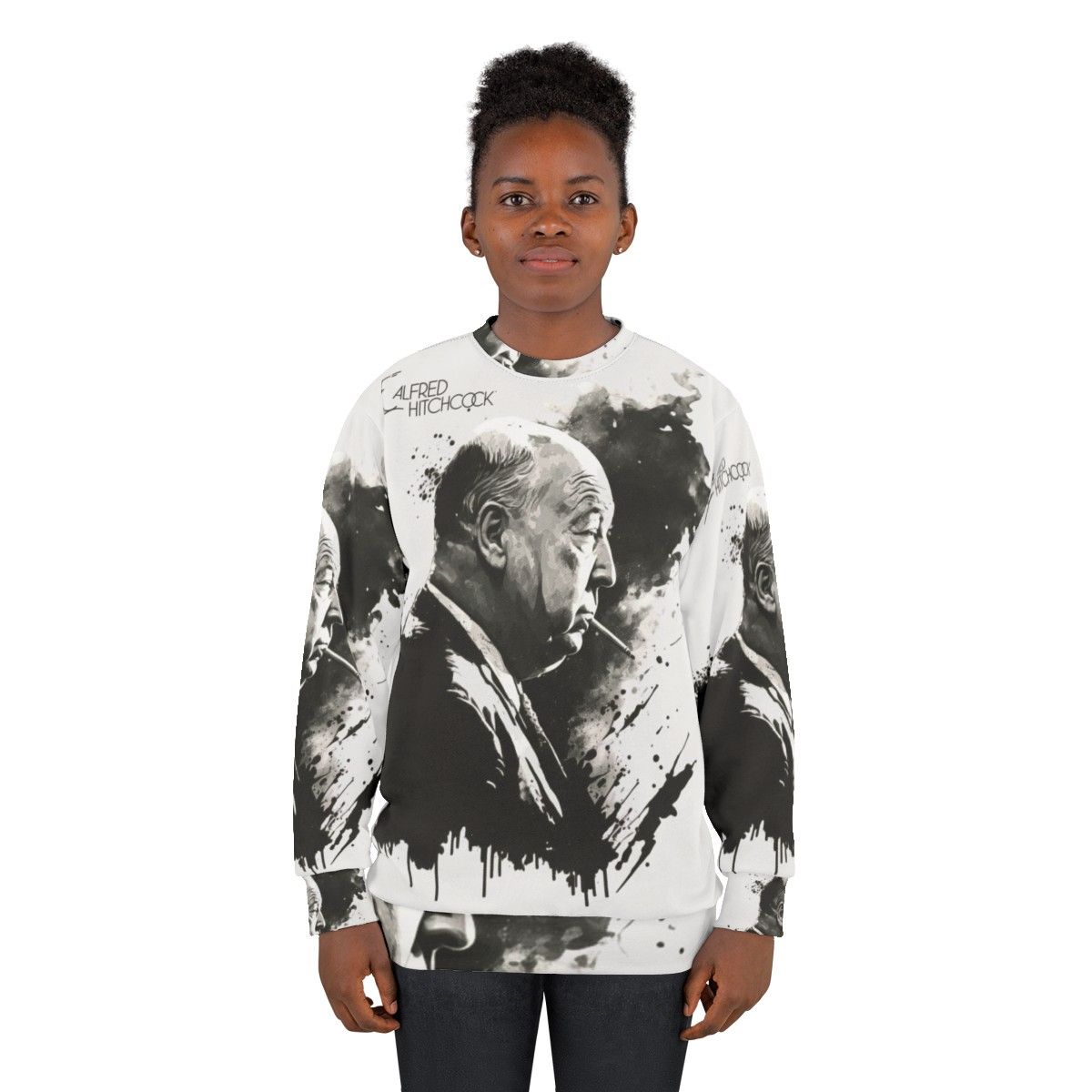 Alfred Hitchcock Black and White Drawing Sweatshirt - women