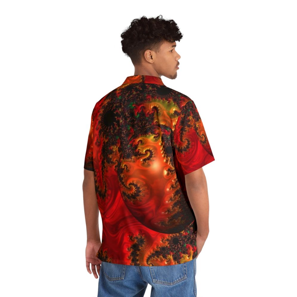 Colorful abstract Hawaiian shirt with spheres, spirals, and fractal patterns - People Back