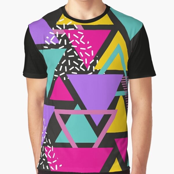 Memphis Triangles Graphic T-Shirt - Retro 80s/90s Geometric Design