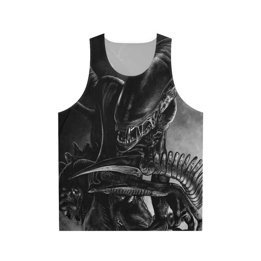 Handdrawn xenomorph alien on a unisex tank top