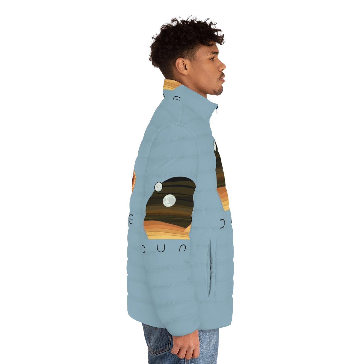 Dune-inspired puffer jacket with desert and sandworm design - men side right