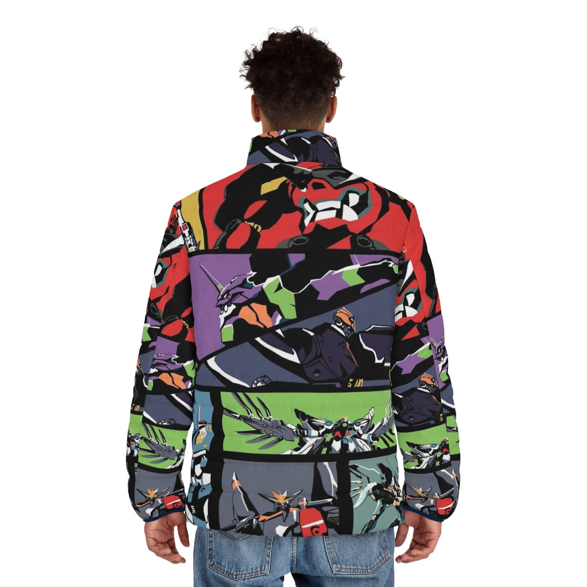 Super Robots Puffer Jacket, futuristic mecha inspired outerwear - men back