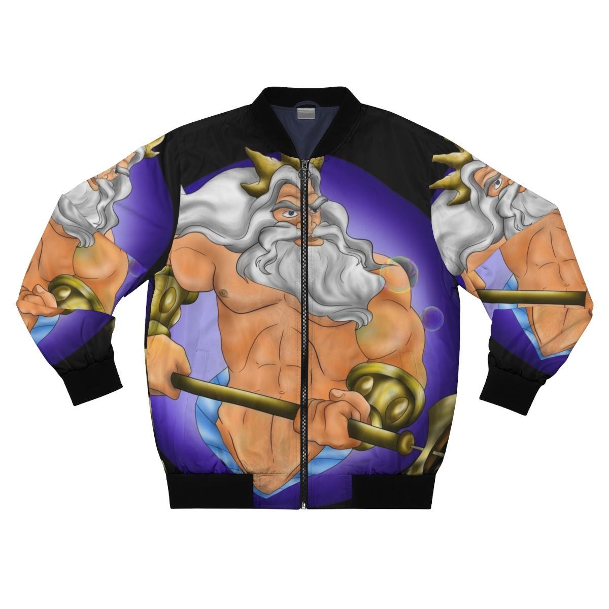 Merman King Triton Bomber Jacket with detailed oceanic and mythical design