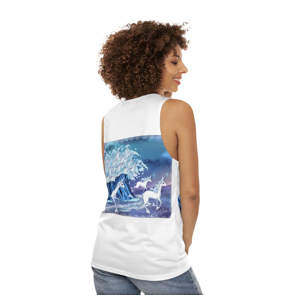 Unicorn Tank Top with Mythical Creature in the Sea - women back