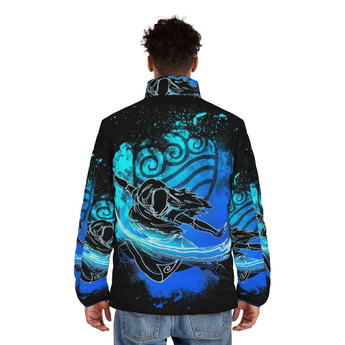 Colorful avatar the last airbender waterbender puffer jacket - men back