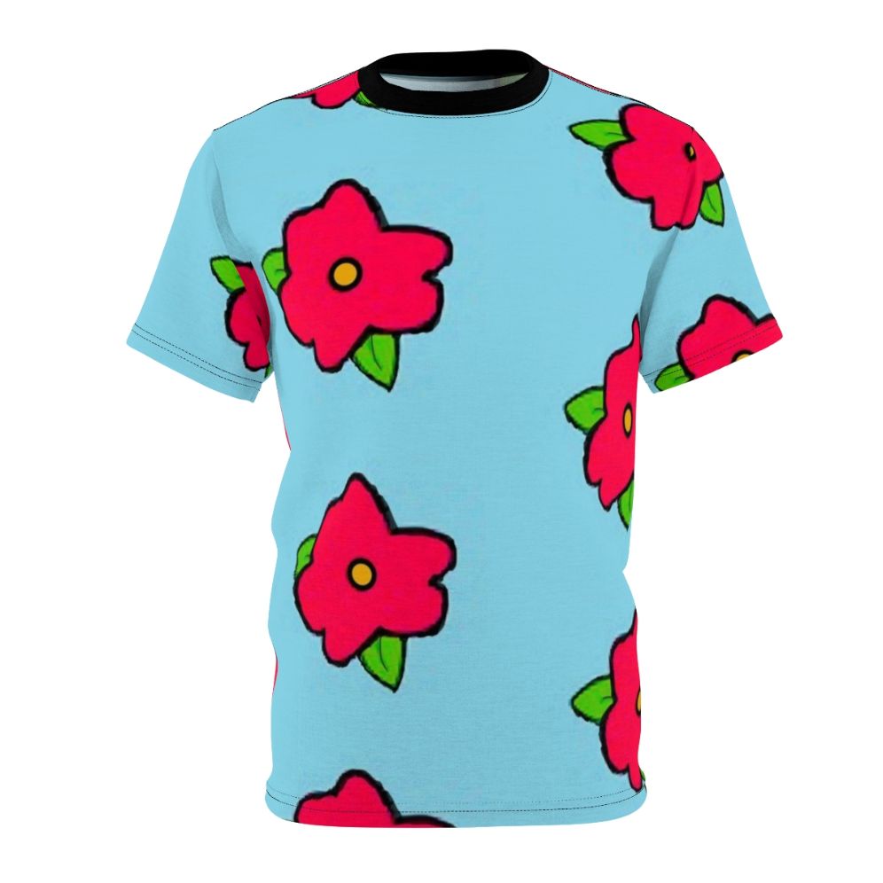 Oversized floral t-shirt featuring a cartoon depiction of Homer Simpson from the TV show The Simpsons.