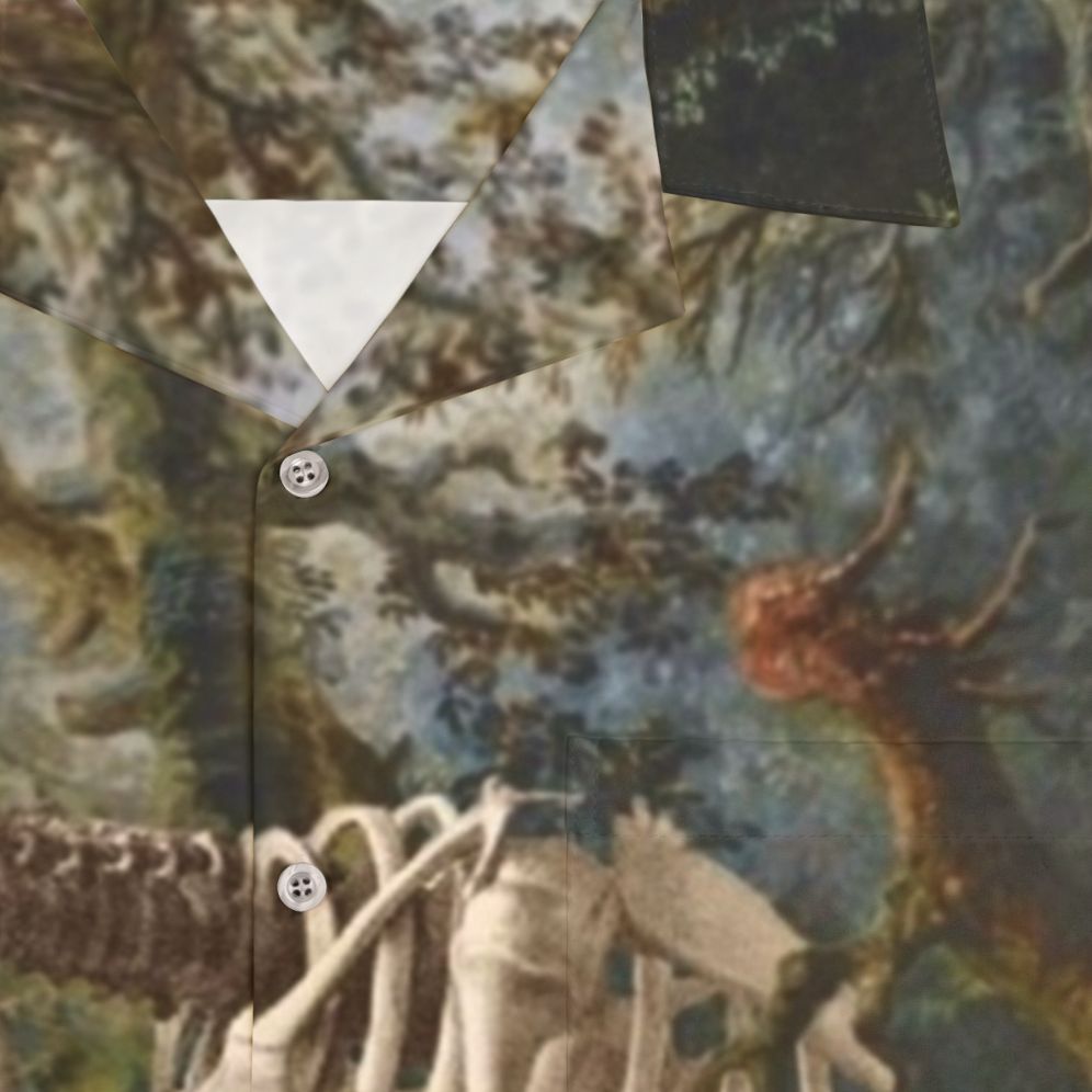 Surreal Hawaiian shirt with skull and skeleton collage - Detail