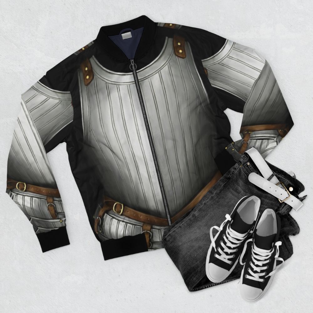 17th century cuirass bomber jacket with medieval knight armor design - Flat lay