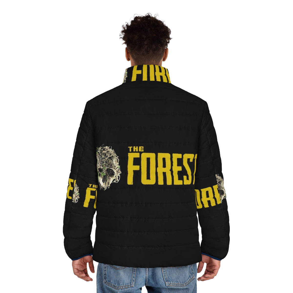 The Forest Game Puffer Jacket featuring a survival-inspired design for gaming fans - men back