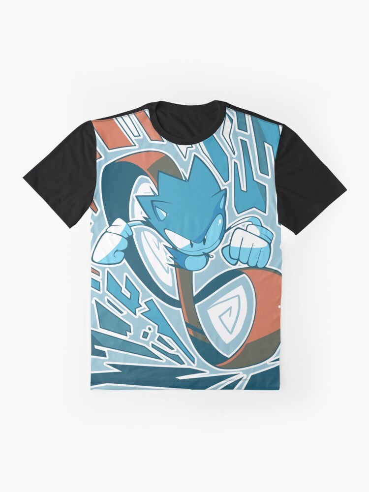 Sonic the Hedgehog graphic t-shirt with the text "He Can Really Move" - Flat lay