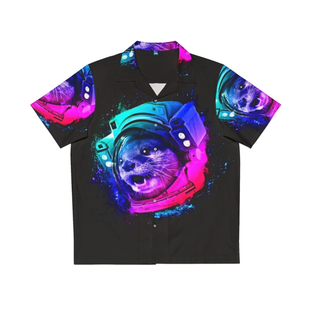 Otter Space Hawaiian Shirt with Galaxy Print and Rainbow Colors