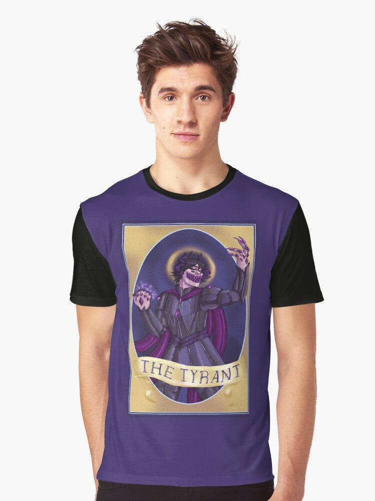 Haunted Tyrant graphic t-shirt featuring a fantasy demon design - Men