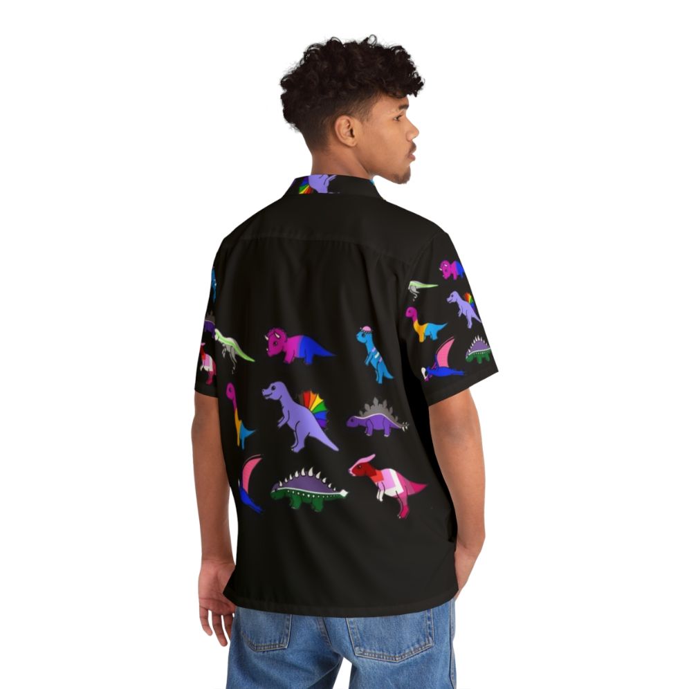 Pride Dinosaurs Hawaiian Shirt with Dinosaur and Rainbow Flag Design - People Back