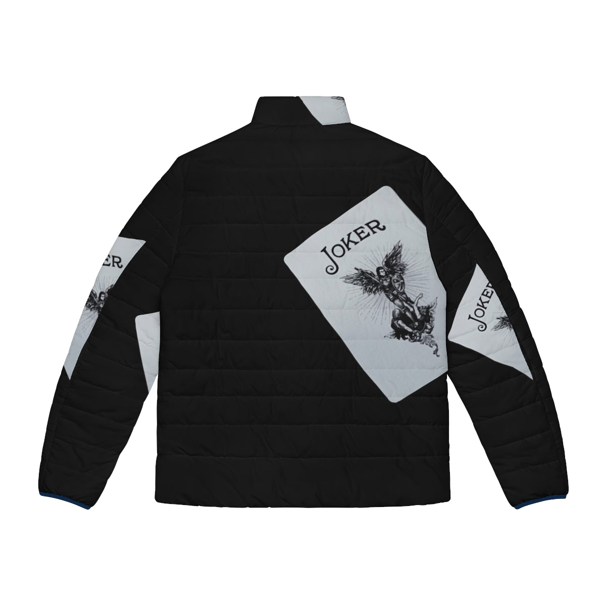 Joker Puffer Jacket with playing cards and tarot cards in the background - Back