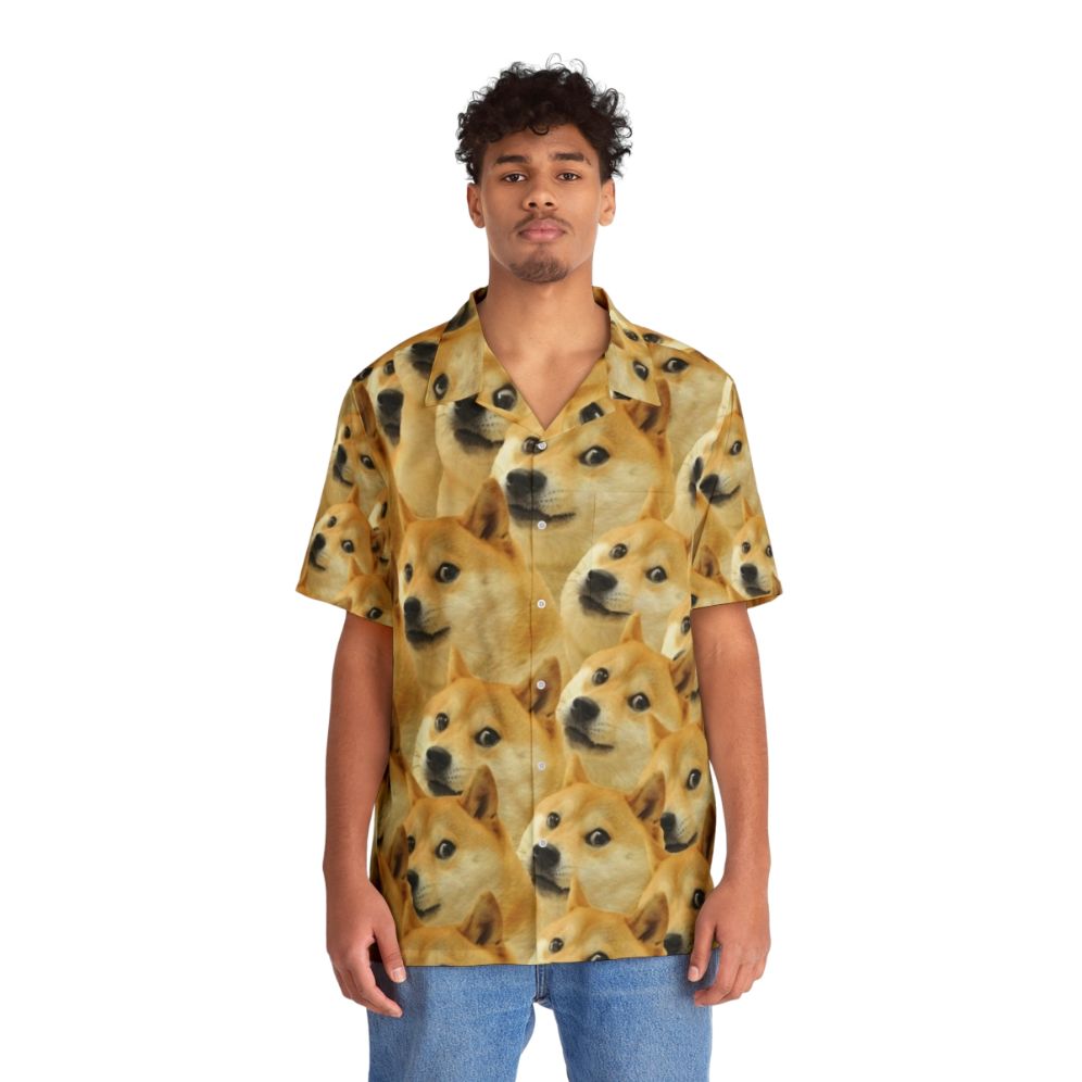 Doge Hawaiian Shirt - Shiba Inu Meme-Themed Pattern - People Front