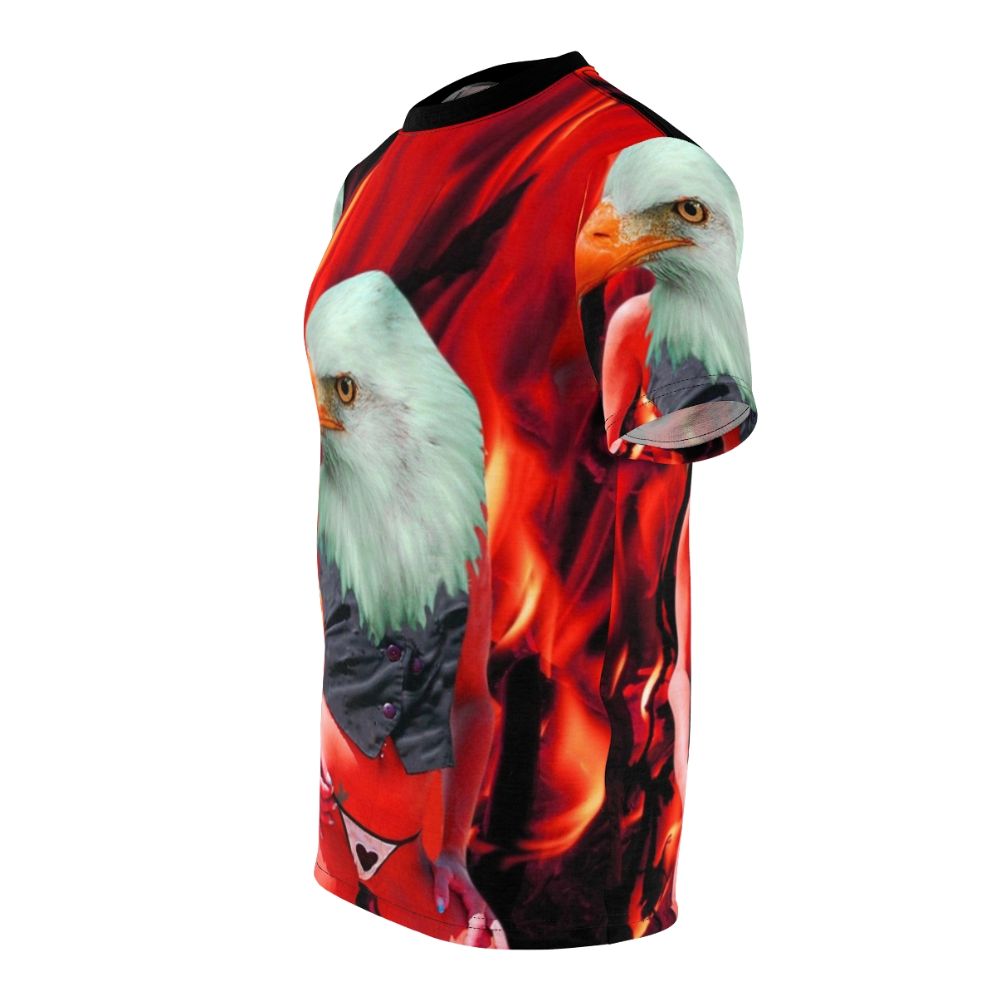 Stylish t-shirt featuring a vibrant illustration of a phoenix, a mythical bird from fantasy and cultural imagery. - men left