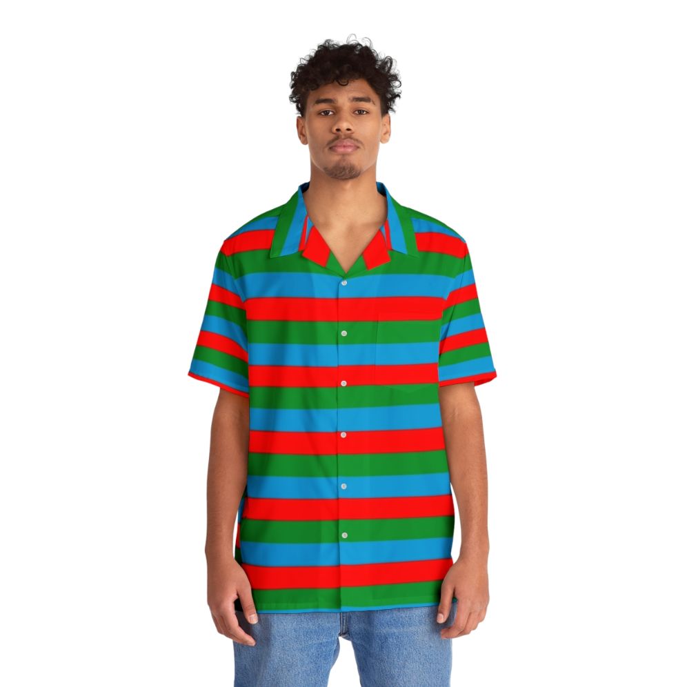 Azerbaijan flag stripes design on a Hawaiian-style shirt - People Front