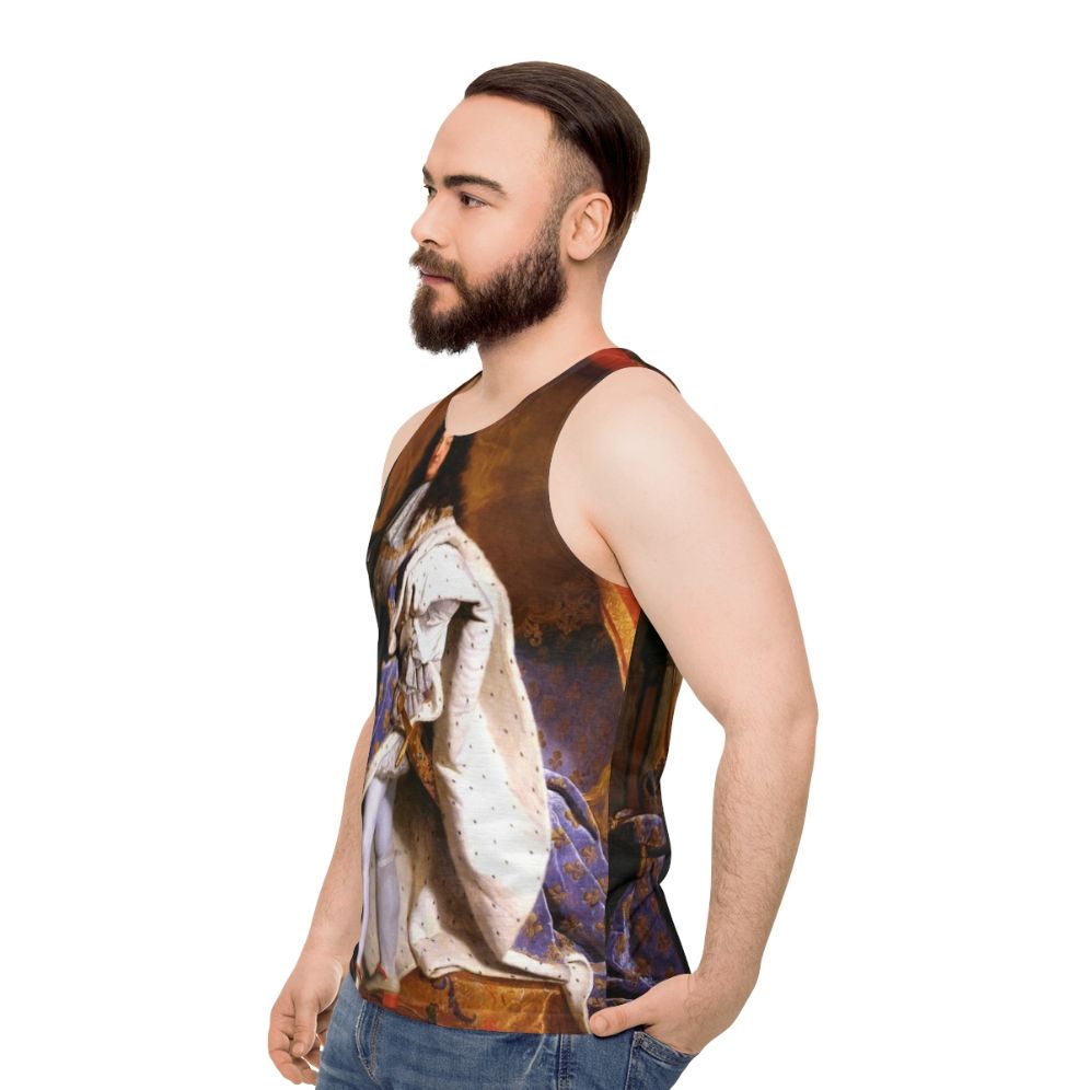 Unisex tank top featuring Hyacinth Rigaud's portrait of Louis XIV, the Sun King of France - men side