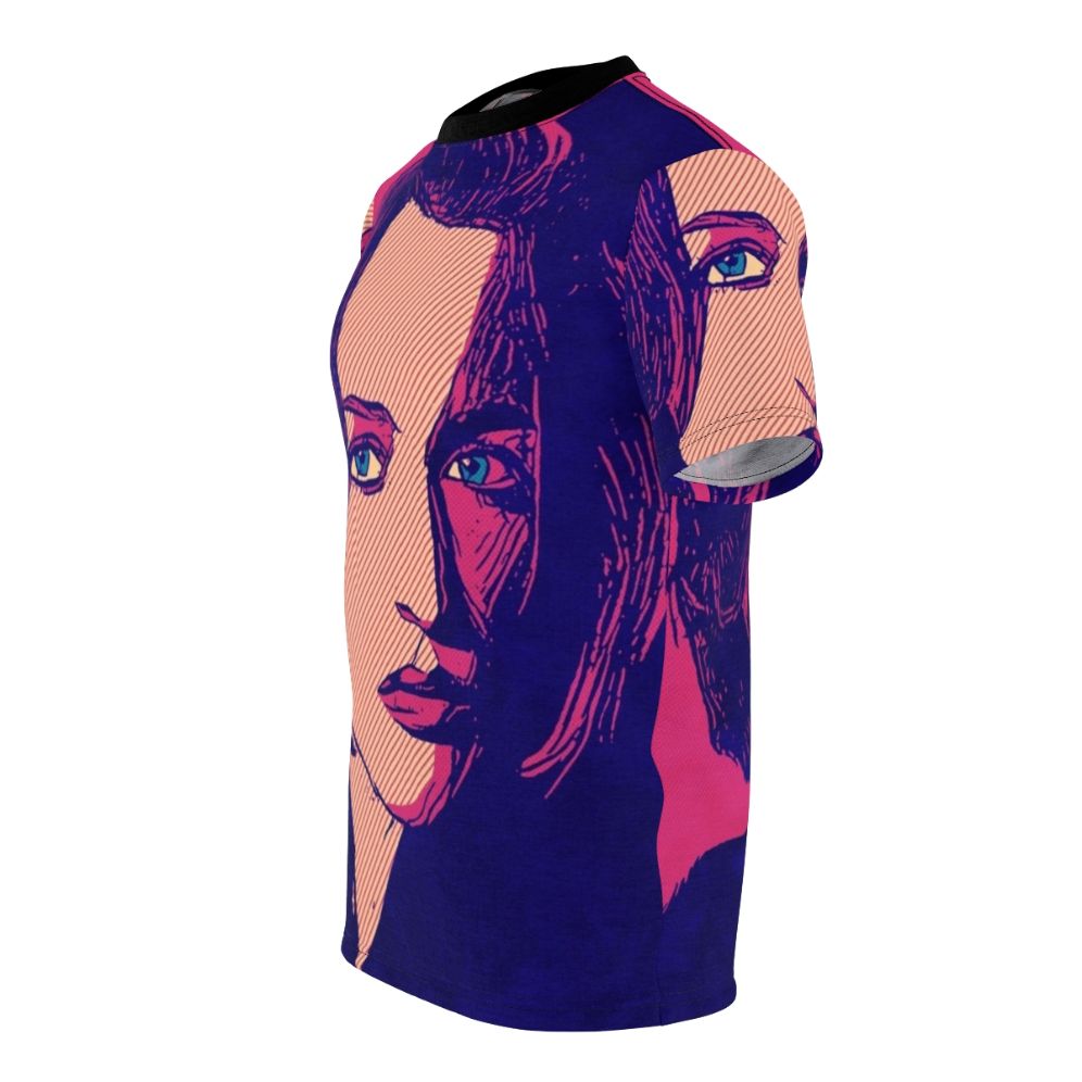 Dana Scully from The X-Files TV show, played by Gillian Anderson, featured on an all-over print t-shirt design. - men left