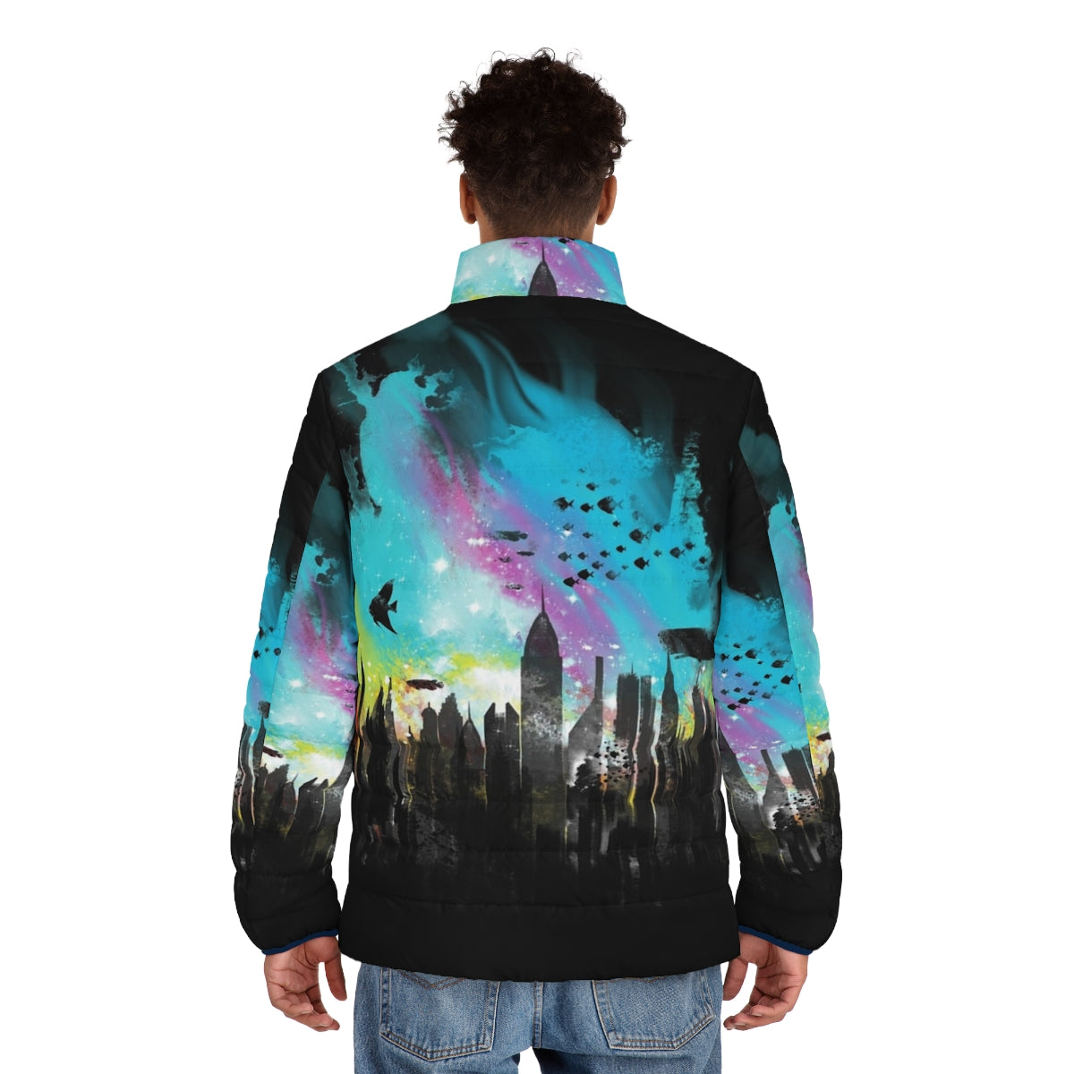 Bioshock Rapture City Puffer Jacket with Graphic Sci-Fi Video Game Inspired Design - men back