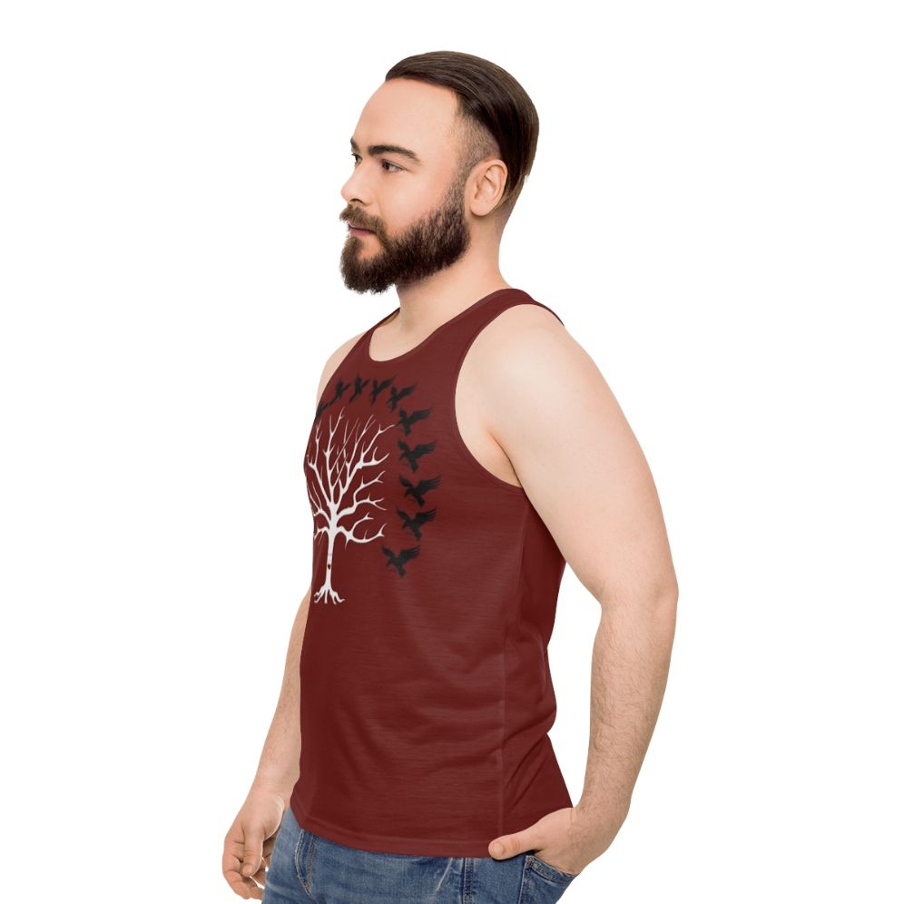 House Blackwood Unisex Tank Top featuring a direwolf sigil design - men side