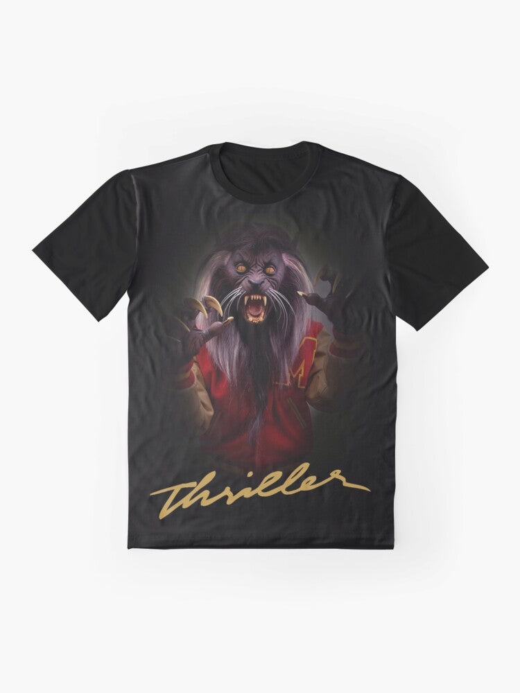 Thriller Michael Jackson Halloween Graphic T-Shirt with wolf and Jackson silhouette - Flat lay