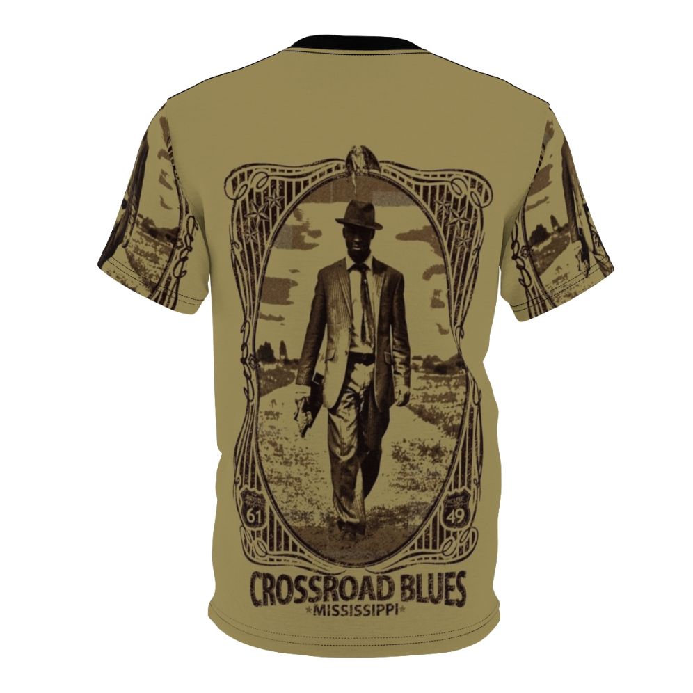 Crossroads blues-inspired t-shirt with graphic artwork representing the legendary Robert Johnson and delta blues music. - Back