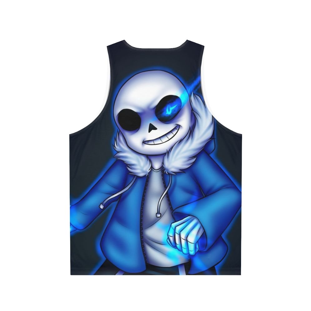 Glowing blue-eyed Sans skeleton unisex tank top - Back