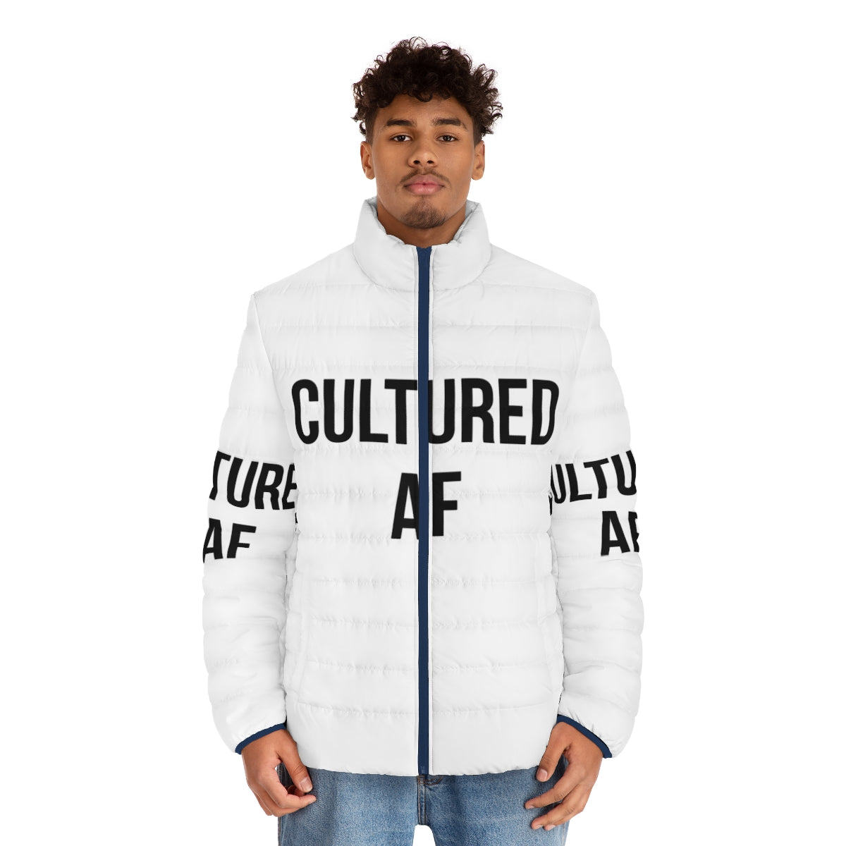 Cultured AF puffer jacket, a stylish and ironic clothing piece - men front