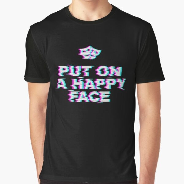 Joker-inspired graphic t-shirt with a happy face design that represents the contrast between happiness and sadness.