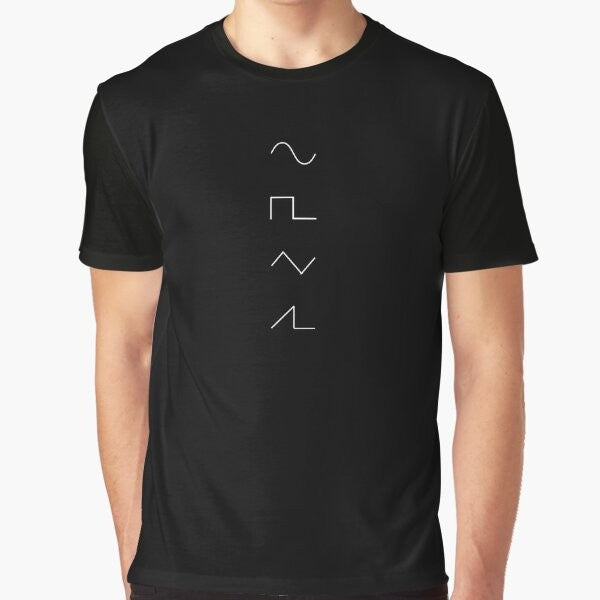 Analog synthesizer waveform graphic t-shirt for music producers, sound designers, and musicians