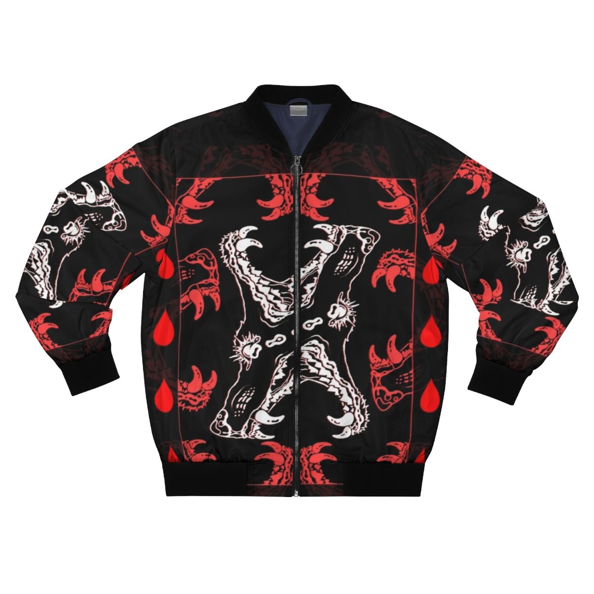 Gaping jaws dog teeth bomber jacket with a sinister, horror-inspired design