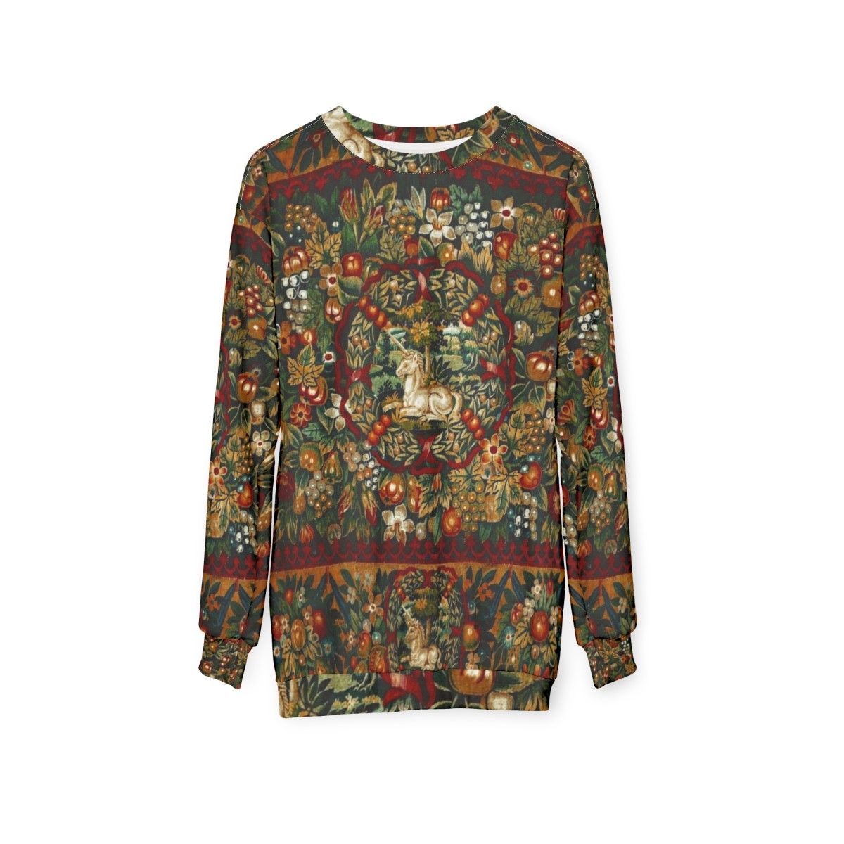 Medieval Unicorn Floral Tapestry Sweatshirt - hanging