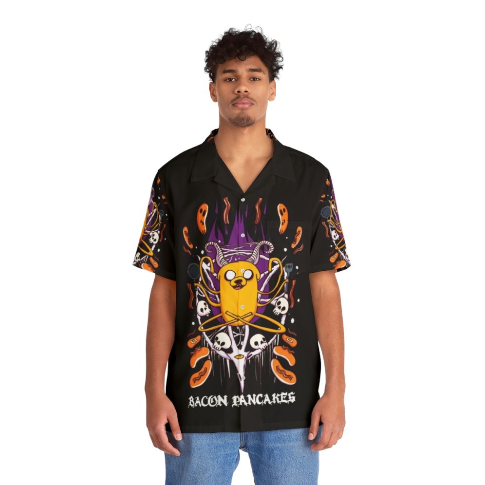 Bacon Pancakes Hawaiian Shirt with Adventure Time Cartoon Characters - People Front