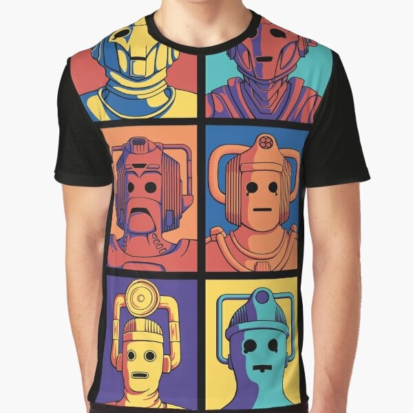 Cyberpop Evolution Graphic T-Shirt featuring Doctor Who Cybermen in retro pop art style