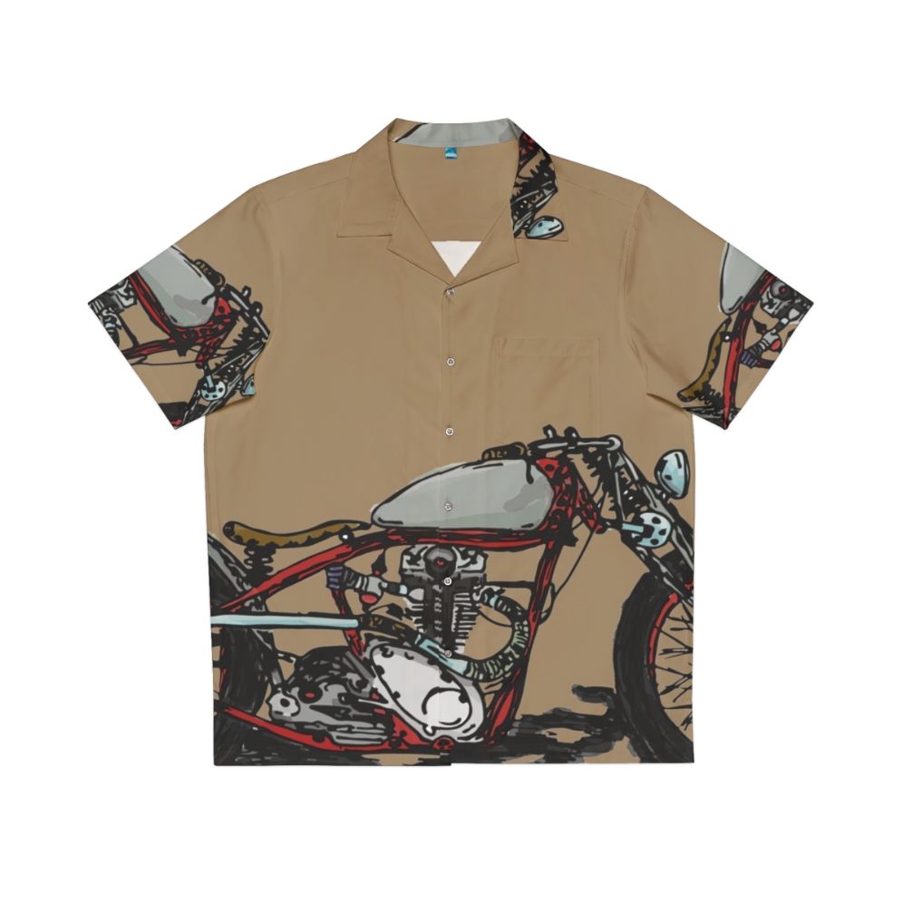 Vintage bobber-style Hawaiian shirt with motorcycle graphics