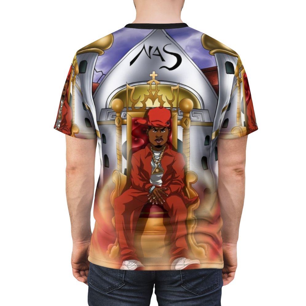 Ether-inspired cartoon t-shirt design featuring abstract, anime-style graphics and music elements - men back