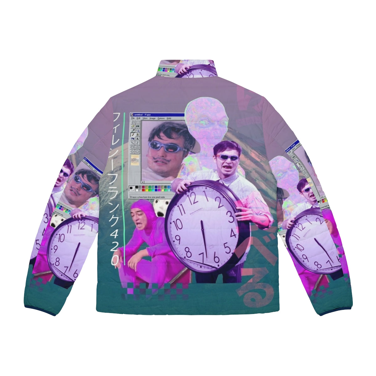 Filthy Frank 420 vaporwave puffer jacket with retro 90s aesthetic - Back