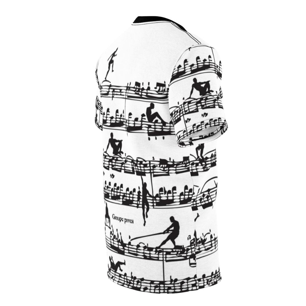 Vintage-inspired graphic t-shirt featuring a silhouette design of the classical composer Mozart with musical notes and a retro, hipster style. - men right