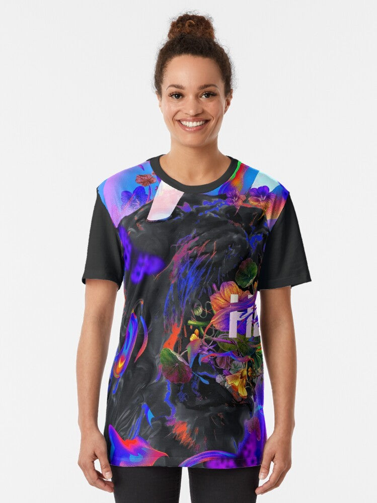 Vibrant and colorful graphic t-shirt featuring a wild tiger design - Women