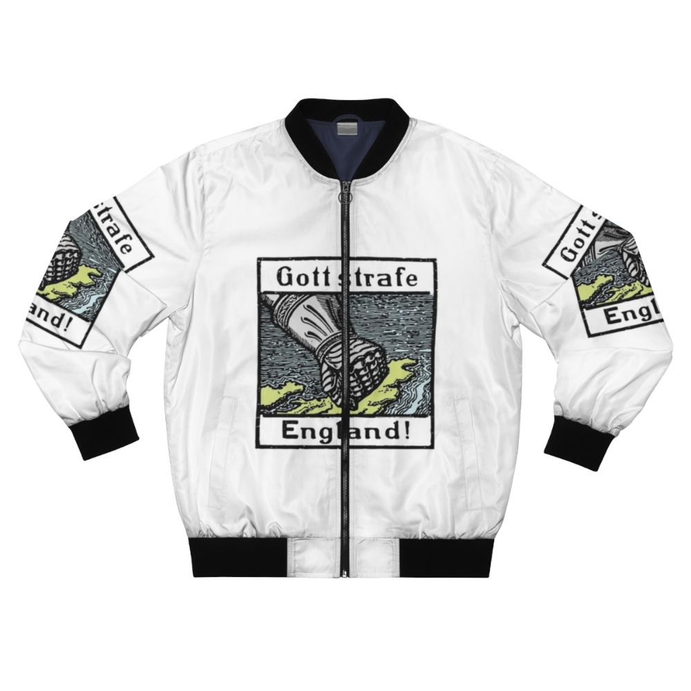 Patriotic German bomber jacket with "Gott strafe England!" text