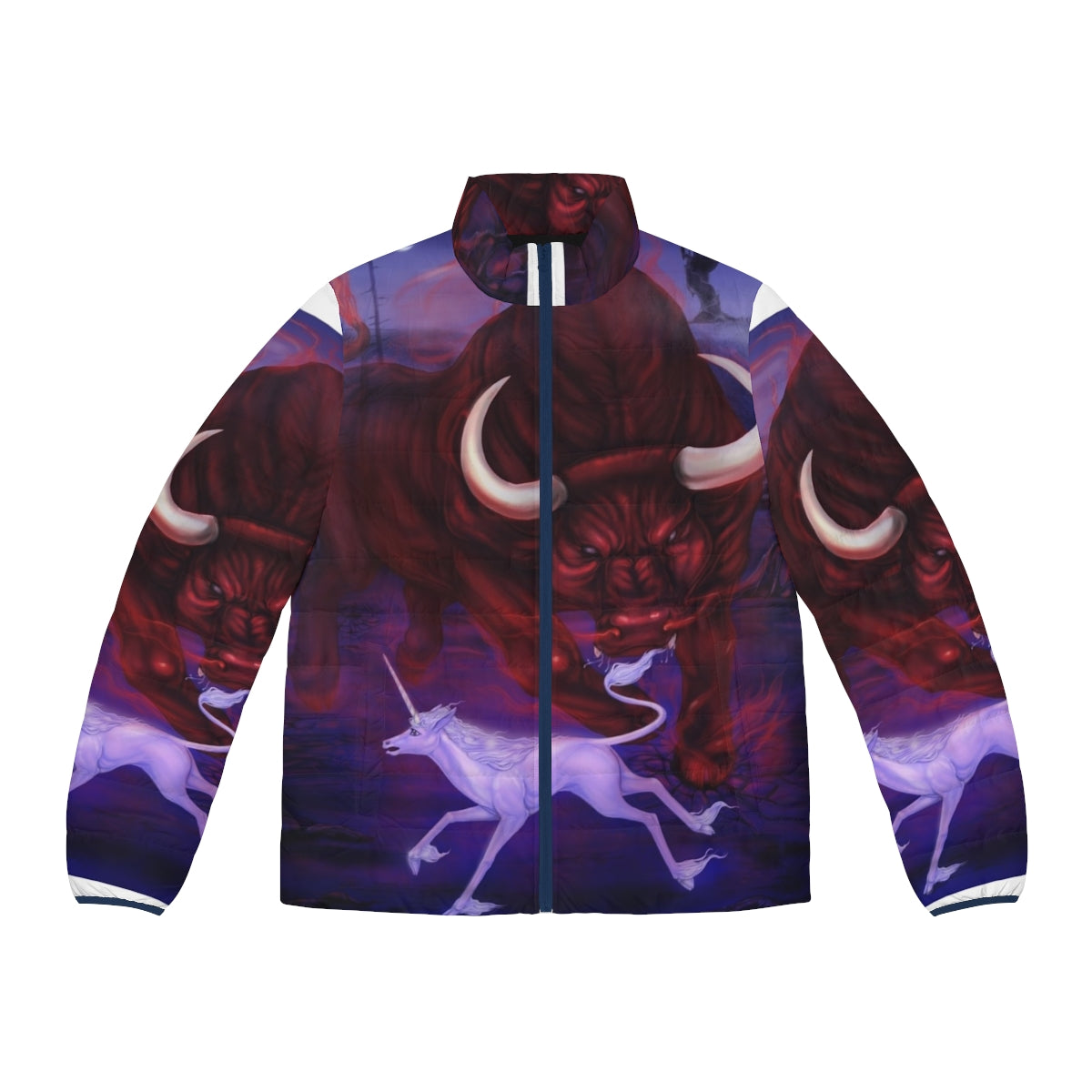 A puffer jacket featuring a cosmic space design inspired by the Dune movie