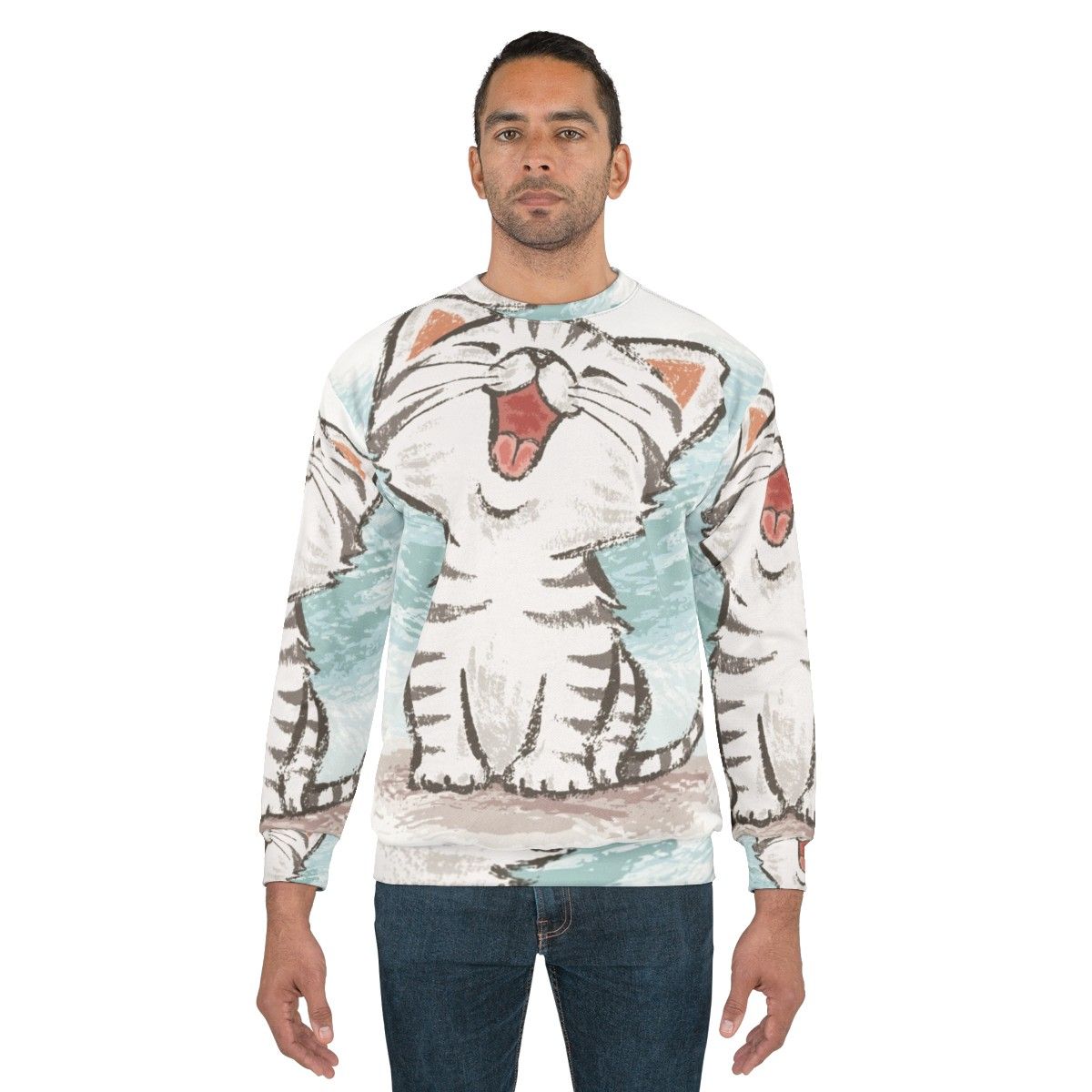 American Shorthair Cat Wearing Happy Sweatshirt - men