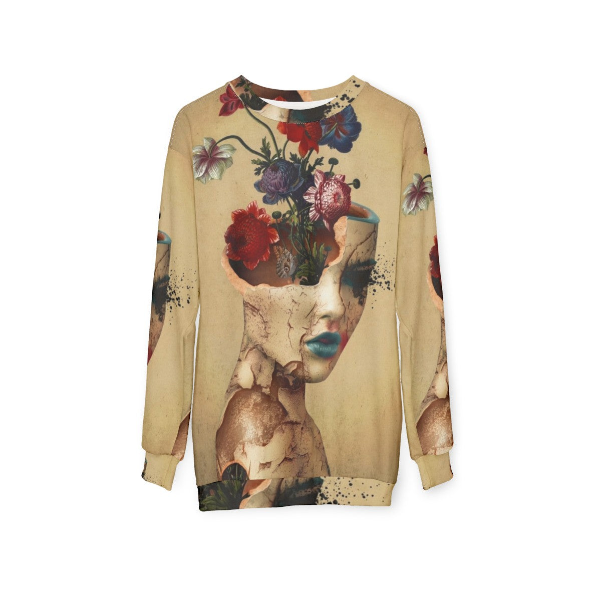 Broken Beauty Women's Floral & Grunge Digital Art Sweatshirt - hanging