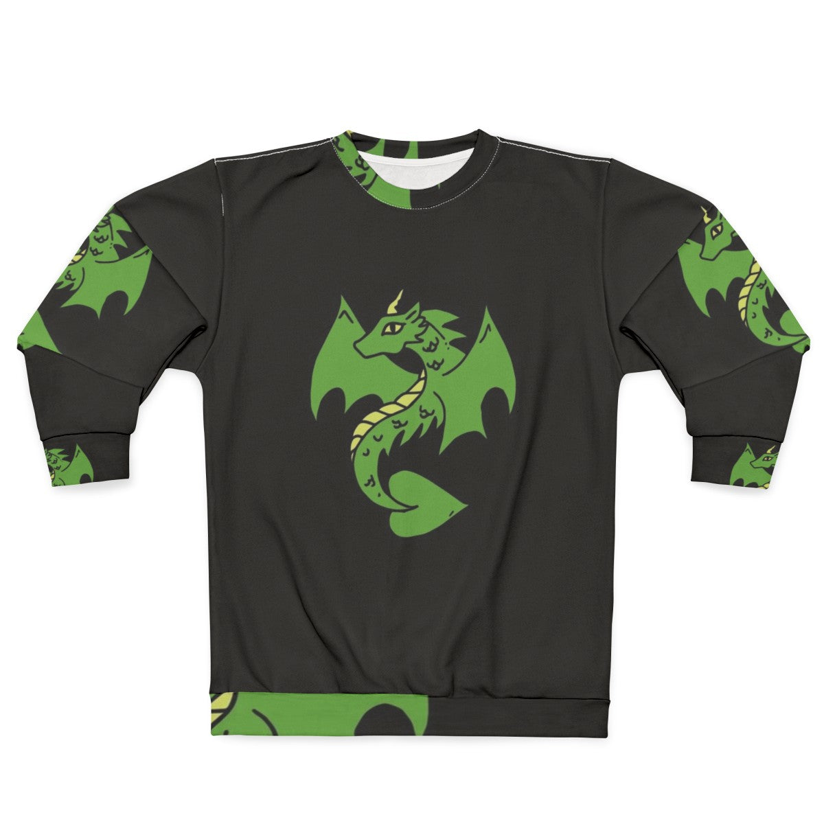 Green dragon design on a cozy sweatshirt for fantasy enthusiasts