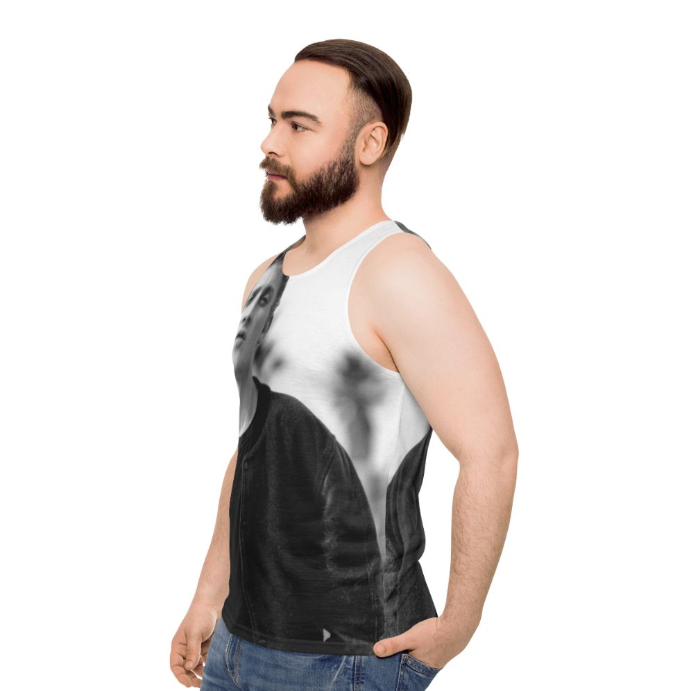 Unisex Alex tank top with black and white portrait design - men side